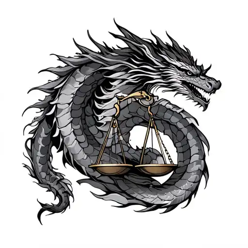 Libra scales, Japanese dragon surrounding tattoo design idea
