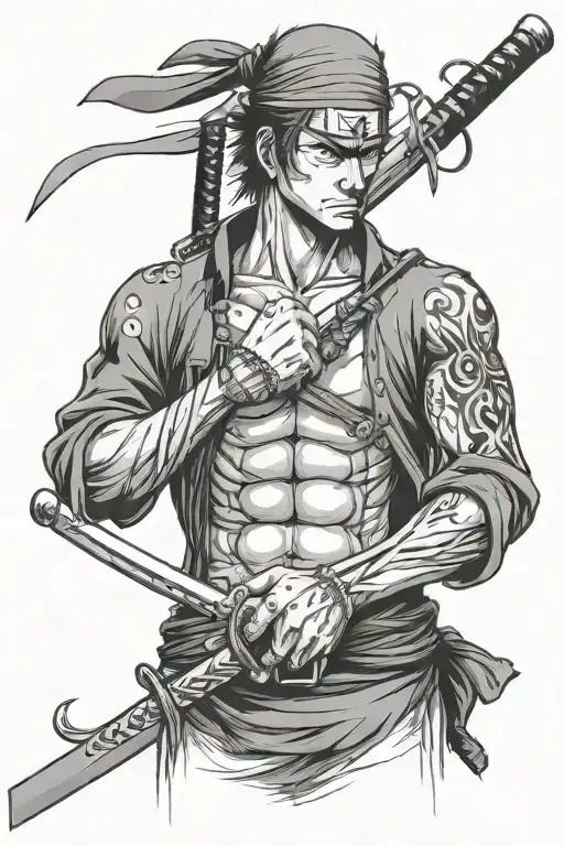 Zoro One Piece katana swords drawn tattoo design idea