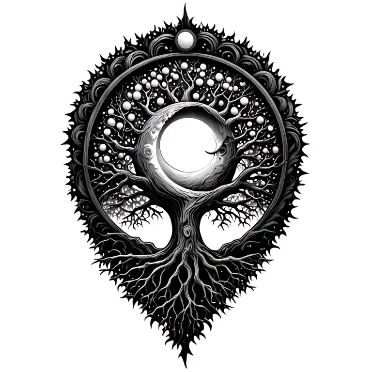 sun moon tree of life intertwined tattoo design idea