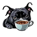 Black pit bull mix drinking coffee cup tattoo design idea