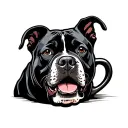 Black pit bull mix drinking coffee cup tattoo design idea
