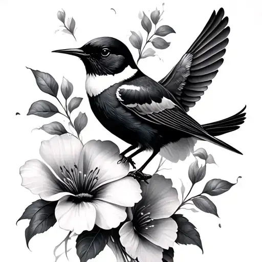 flowers and hummongbird black and white realism style tattoo tattoo design idea