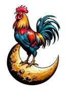 cool rooster on the moon tattoo design idea