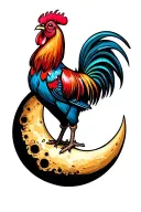 cool rooster on the moon tattoo design idea