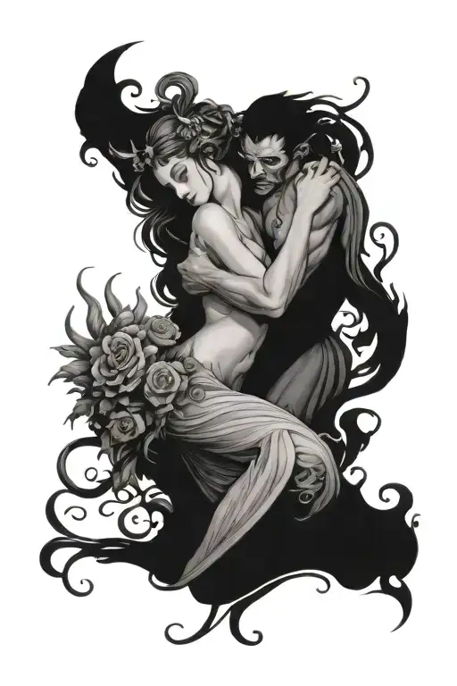 hades and persephone embracing  tattoo design idea