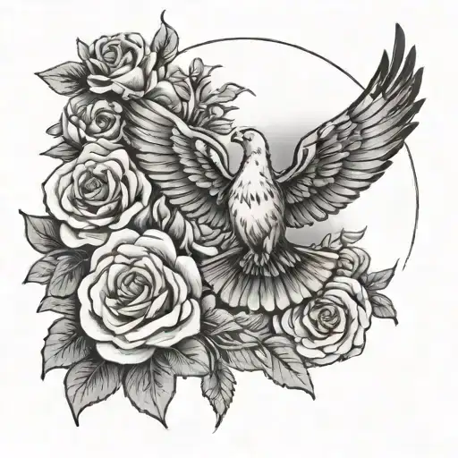 Men’s bicep tattoo with a flower dove butterfly cross and the Roman numerals for the dates September 3rd 1940 October 2n tattoo design idea