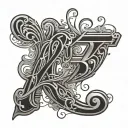 Cursive letters B K G mixed tattoo design idea