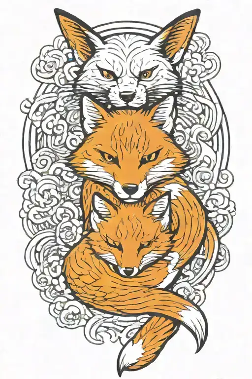 Japanese fox is angry tattoo design idea