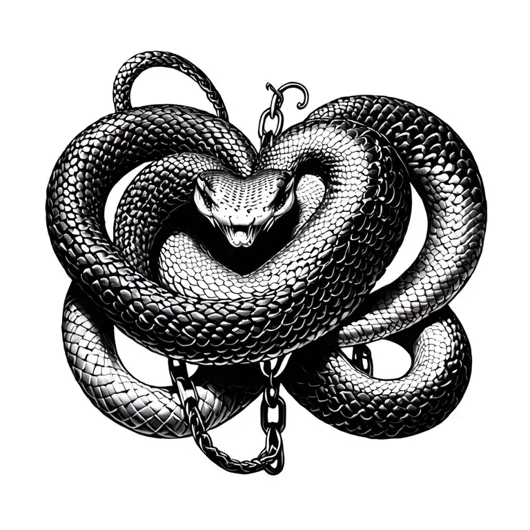 Snake chain heart tattoo design idea