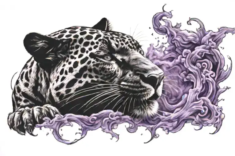 panther down on purple smoke tattoo design idea