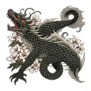 dragon and koi fish with cherry blossoms and japanese waves  tattoo design idea