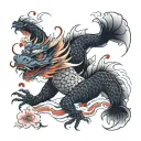 dragon and koi fish with cherry blossoms and japanese waves  tattoo design idea