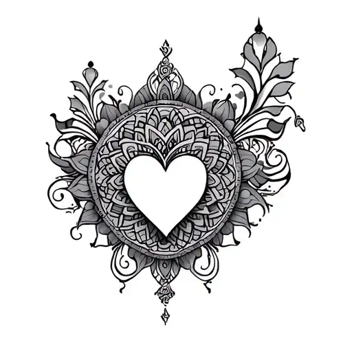 back tattoo with heart in the middle and royal design along with mandala's tattoo design idea