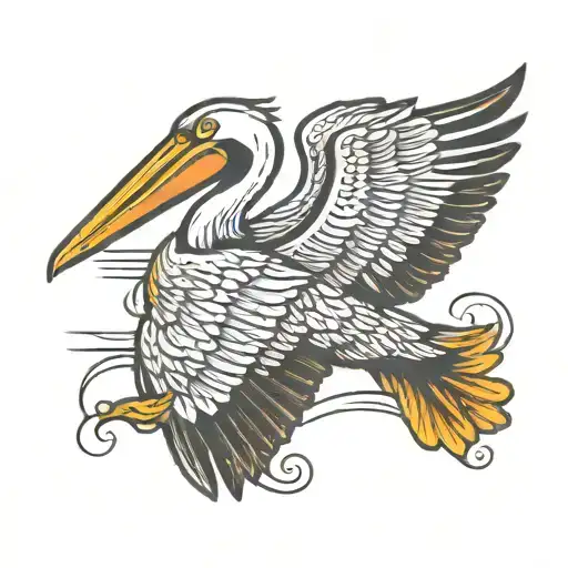 pelican flying tattoo design idea