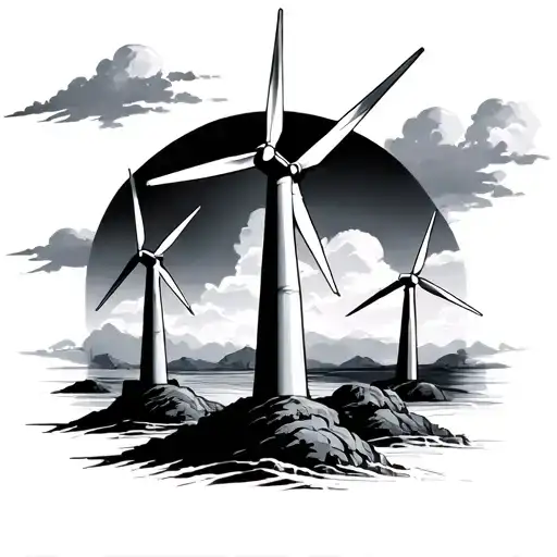 three wind turbines with shadoe tattoo design idea