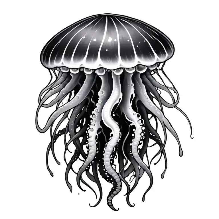 one jellyfish with tentacles coming down shoulder and collarbones tattoo design idea
