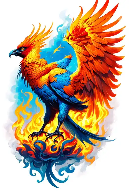 phoenix rising from the ashes fire flames tattoo design idea
