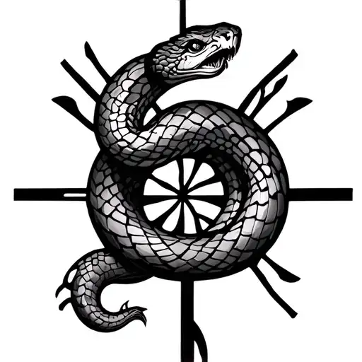 Snake entwined in a mandala stained glass window tattoo design idea