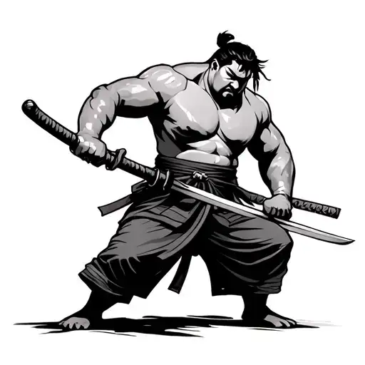sumo fighting samurai sword tattoo design idea