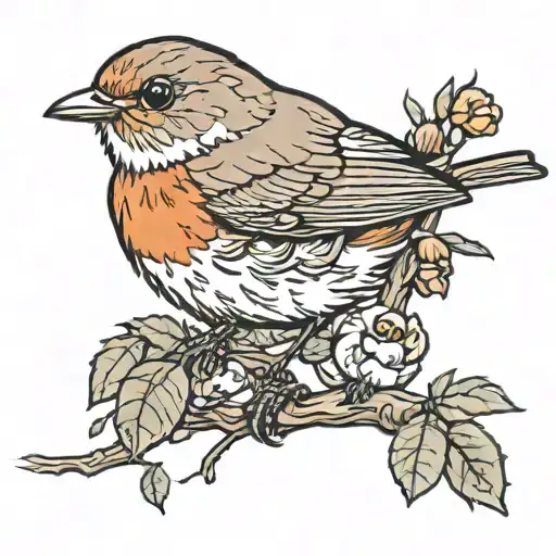 mommy robin bird perched on a branch with 3 baby birds tattoo design idea