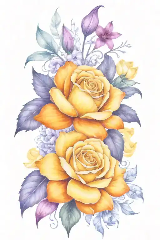 yellow rose orange  daisy purple tiger lily flower tattoo design idea