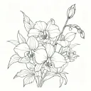 poppy, orchid, gladiolus, daisy, sweet pea flower tattoo design idea