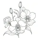 poppy, orchid, gladiolus, daisy, sweet pea flower tattoo design idea