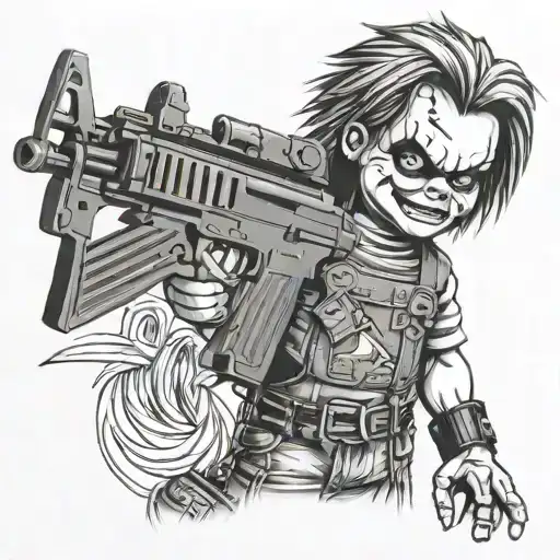 Chucky with ar15 assault rifle tattoo design idea