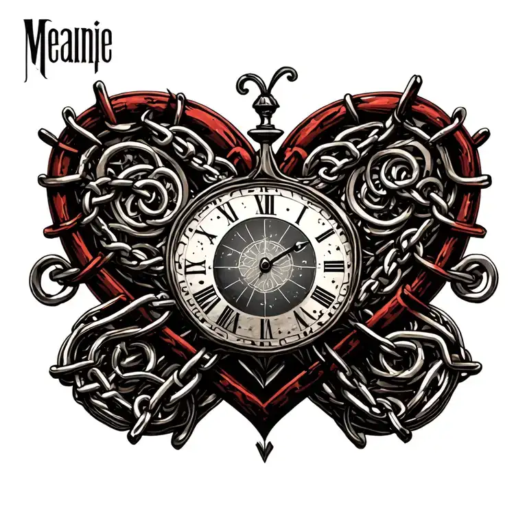 "Mélanie" "Mélanie" Clock Heart Chains tattoo design idea