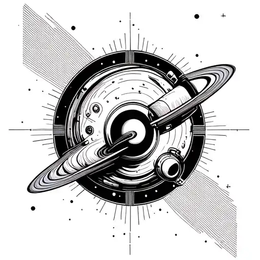 Detailed Astronaut with a black hole and saturn dot work tattoo design idea