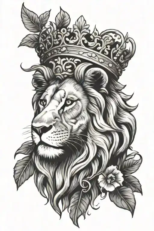 lion with laurel wreath crown tattoo design idea
