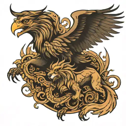 Eagle lion and finiks fight Dragon tattoo design idea