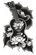 lotus flower with details of BTS's suga's guitar palette. tattoo design idea