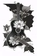 lotus flower with details of BTS's suga's guitar palette. tattoo design idea