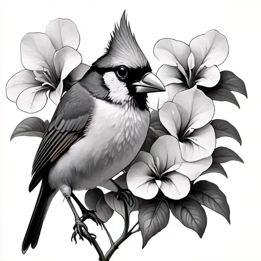 cardinal perched on African violets tattoo design idea