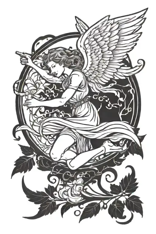 falling feminin Angel tattoo design idea