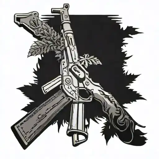 AK47 GUN and weed leaf transforming tattoo design idea