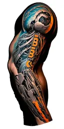 " BBPO" " BBPO" biomechanical sleeve true to actual biological of position on arm.  vertical text centered tattoo design idea