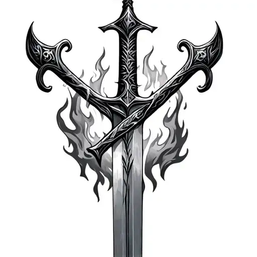Jesus Iron sword intertwined forged in fire coming tattoo design idea