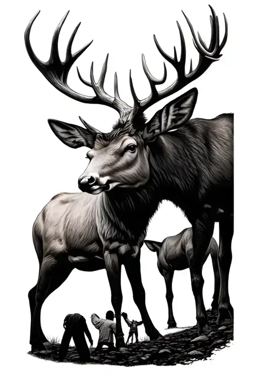 deer and moose antlers with 2 people  tattoo design idea