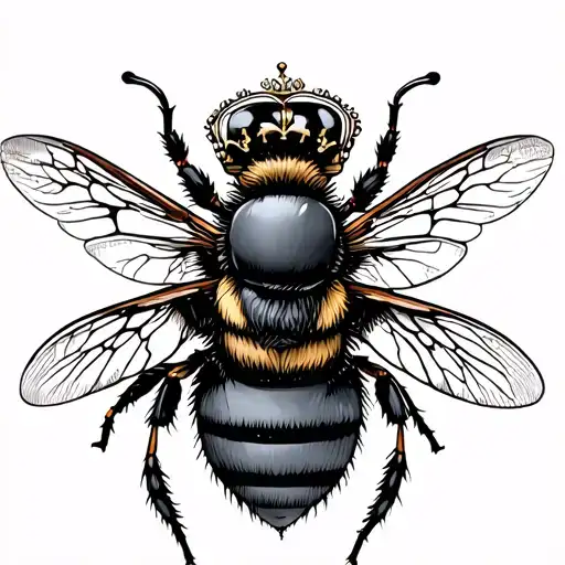 smaller queen bee larger crown fine line drawing tattoo design idea