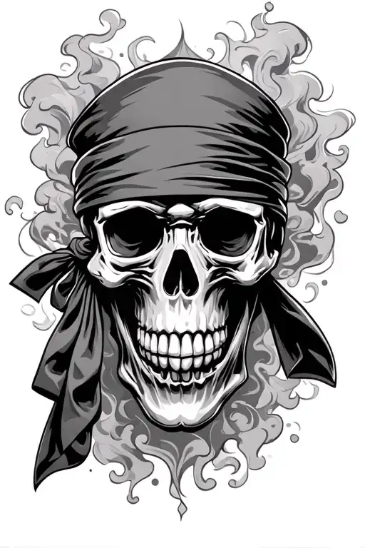 skull surrounded by smoke and bandanna being a gangster tattoo design idea