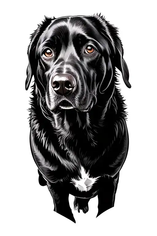 Dog black english labrador retriever near swimming pool tattoo design idea