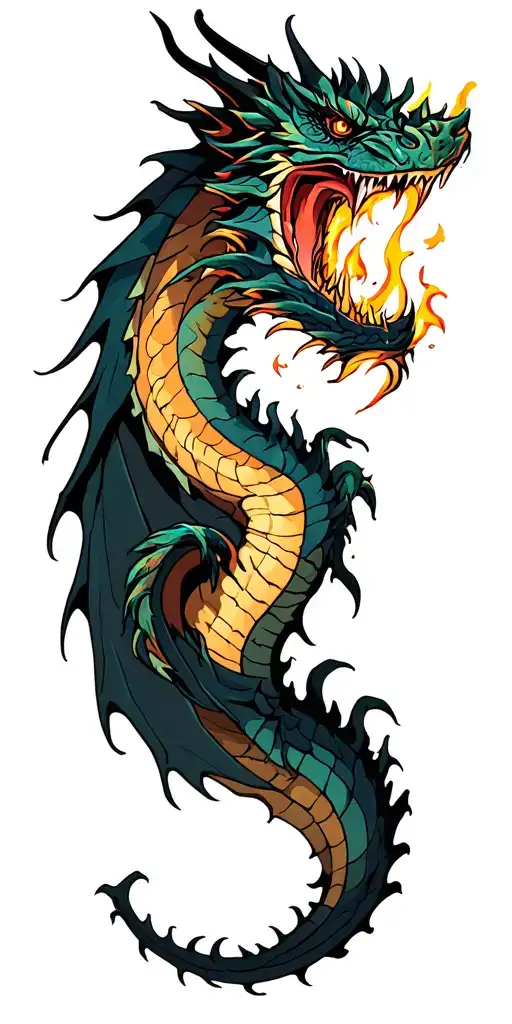 dragon breathing fire tattoo design idea