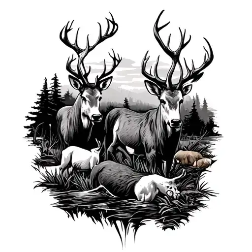 Hunting scenes tattoo design idea