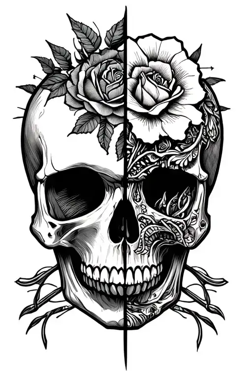 half skull half peace tattoo design idea