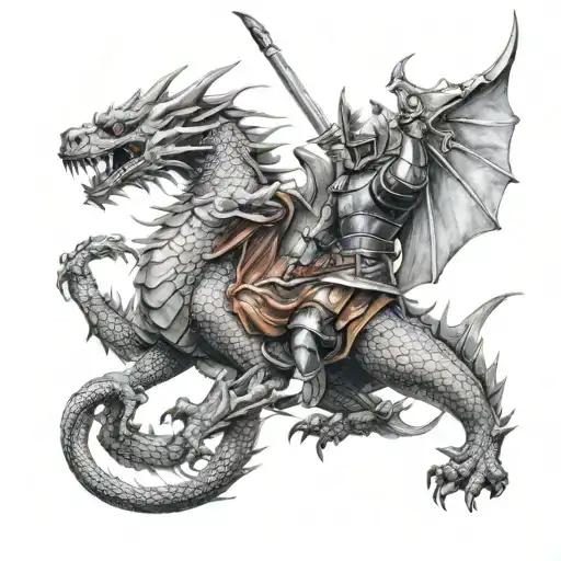 Asian Styled Dragon fighting a knight tattoo design idea