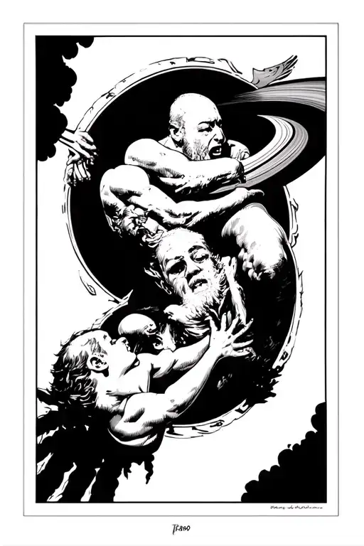 Saturn devouring his son but with hank and bobby hill  tattoo design idea