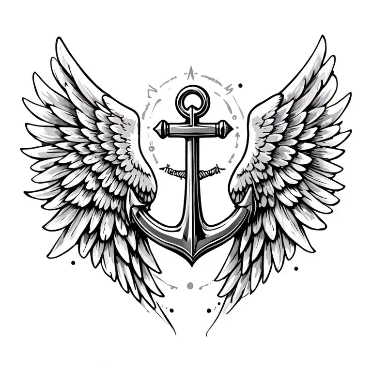 Wing with anchor and compas tattoo design idea