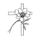 cross with julys birth flower tattoo design idea